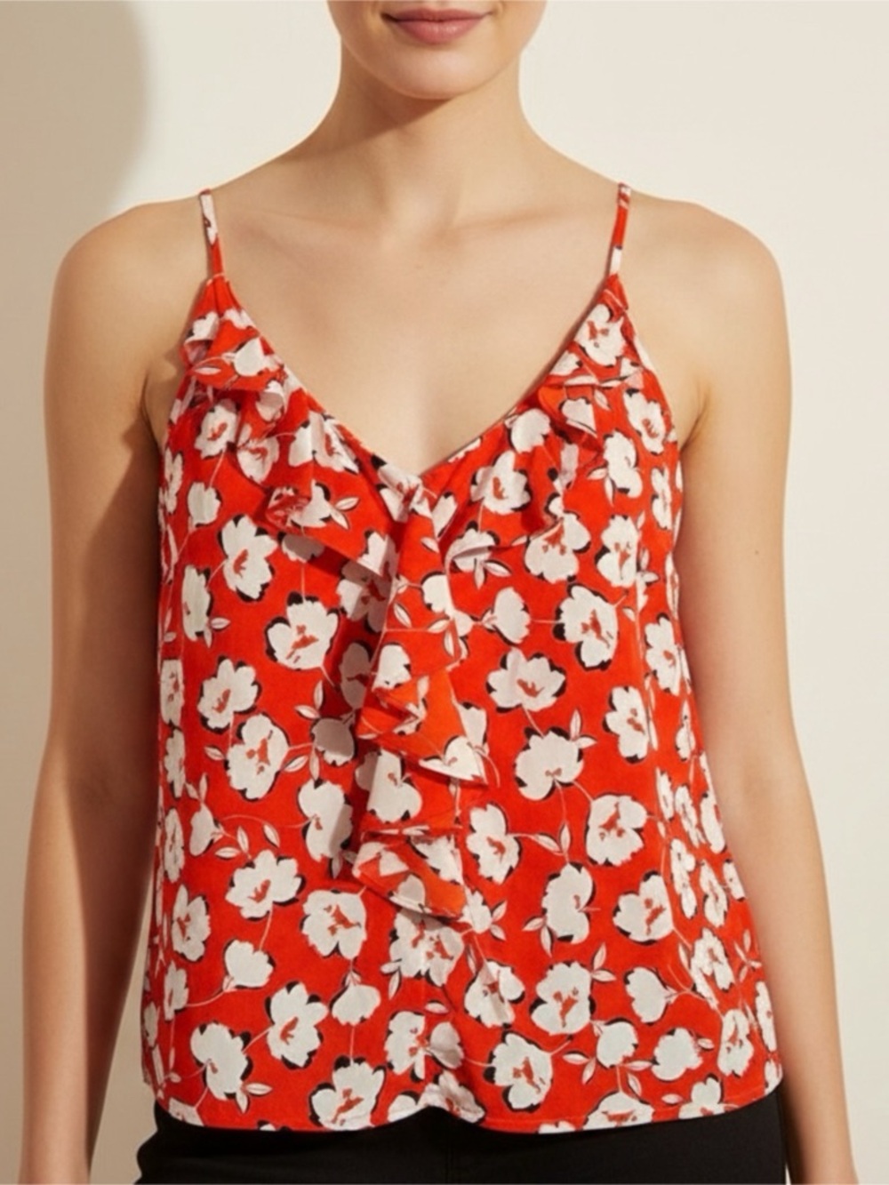 ❤️Host Pick🌟Karl Lagerfeld Red Floral Tank Top - Picture 1 of 7